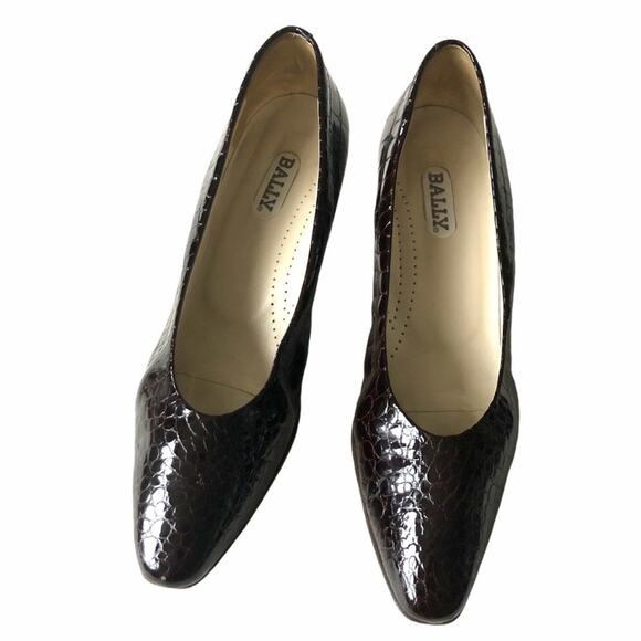 Bally Crocodile Pump Patent Brown Leather 10 VTG - Picture 2 of 11